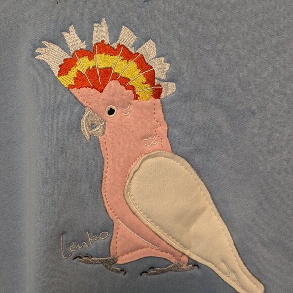 Lenko Animal Sweater Pink Cockatoo Sky Blue Size L - Picture 3 of 6